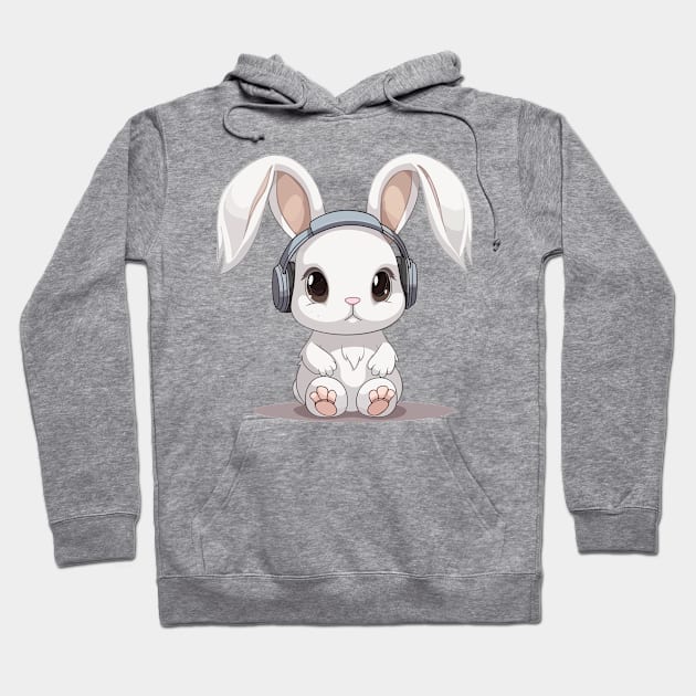 Baby Bunny Rabbit wearing headphones, Cute, Kawaii Hoodie by ORENOB